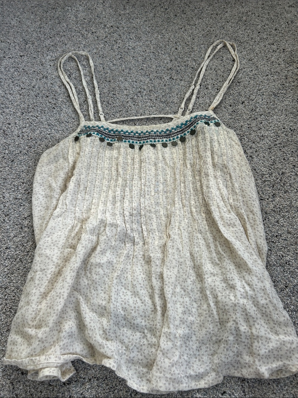 American Eagle Boho Embroidered Ivory Spaghetti-Strap Women's Tank